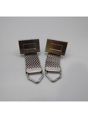Vintage Silver Tone Wrap Cufflinks Textured Mesh Chain Retro Modernist Mens